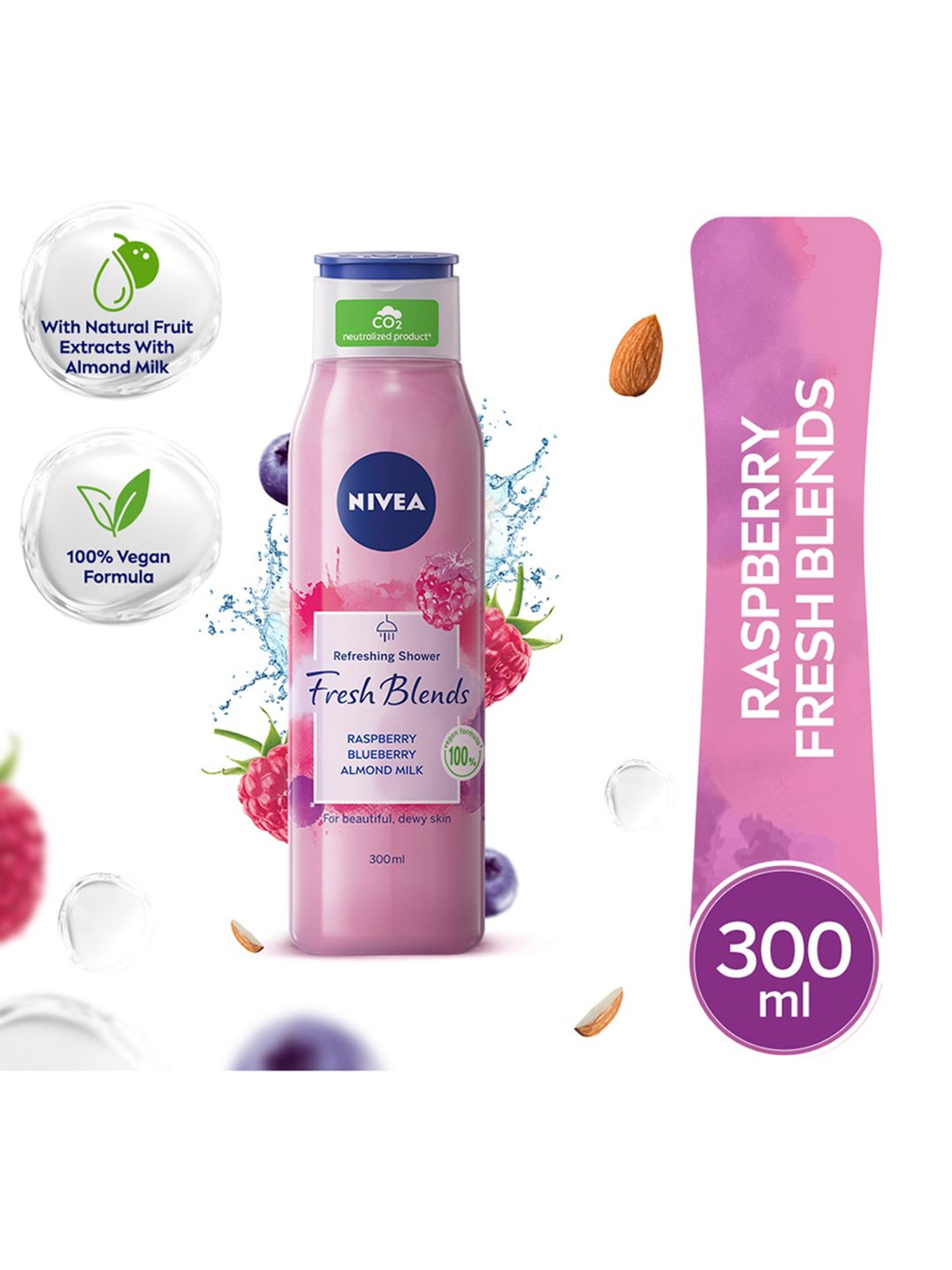NIVEA Fresh Blends Raspberry, Blueberry & Almond Milk Shower Gel - 300 ml