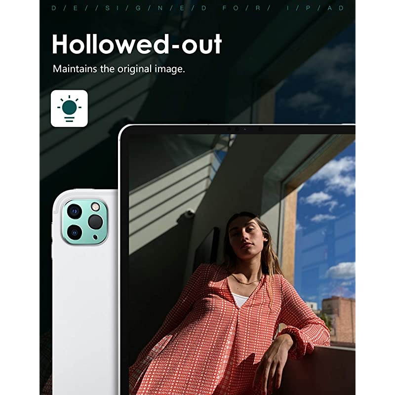 Camera Lens Cover Fit New iPad Pro 12.9 2021/2020, iPad Pro 11 2021/2020, [3-Pack] Slim Metal Rear Camera Lens Protector, Matte Hollow Aluminium Alloy Film Cover, Black + Silver + Green