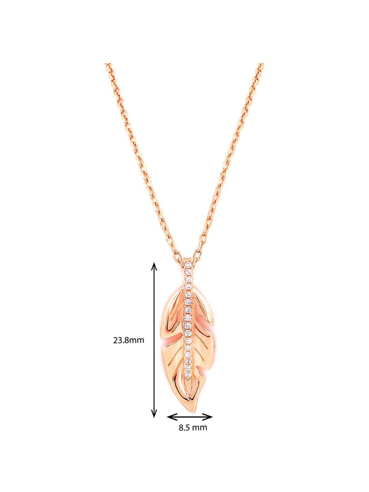 Silberry 92.5 Sterling Silver Rose Gold Leaf Pendant with Chain