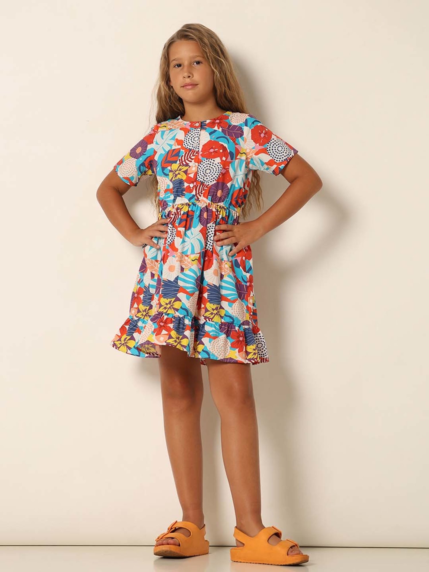 VERO MODA GIRL Multicolor Cotton Floral Print Dress