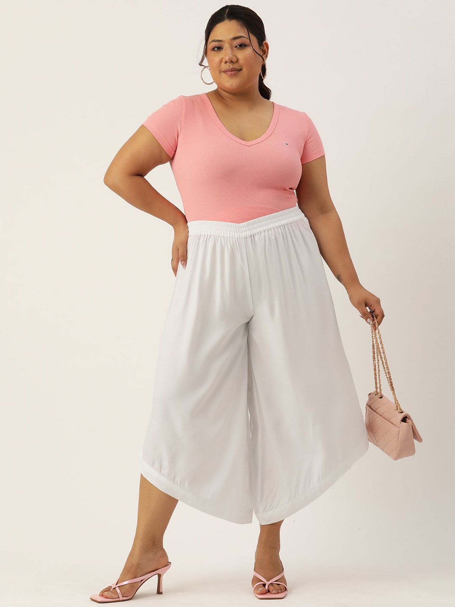 theRebelinme White Relaxed Fit High Rise Plus Size Culottes