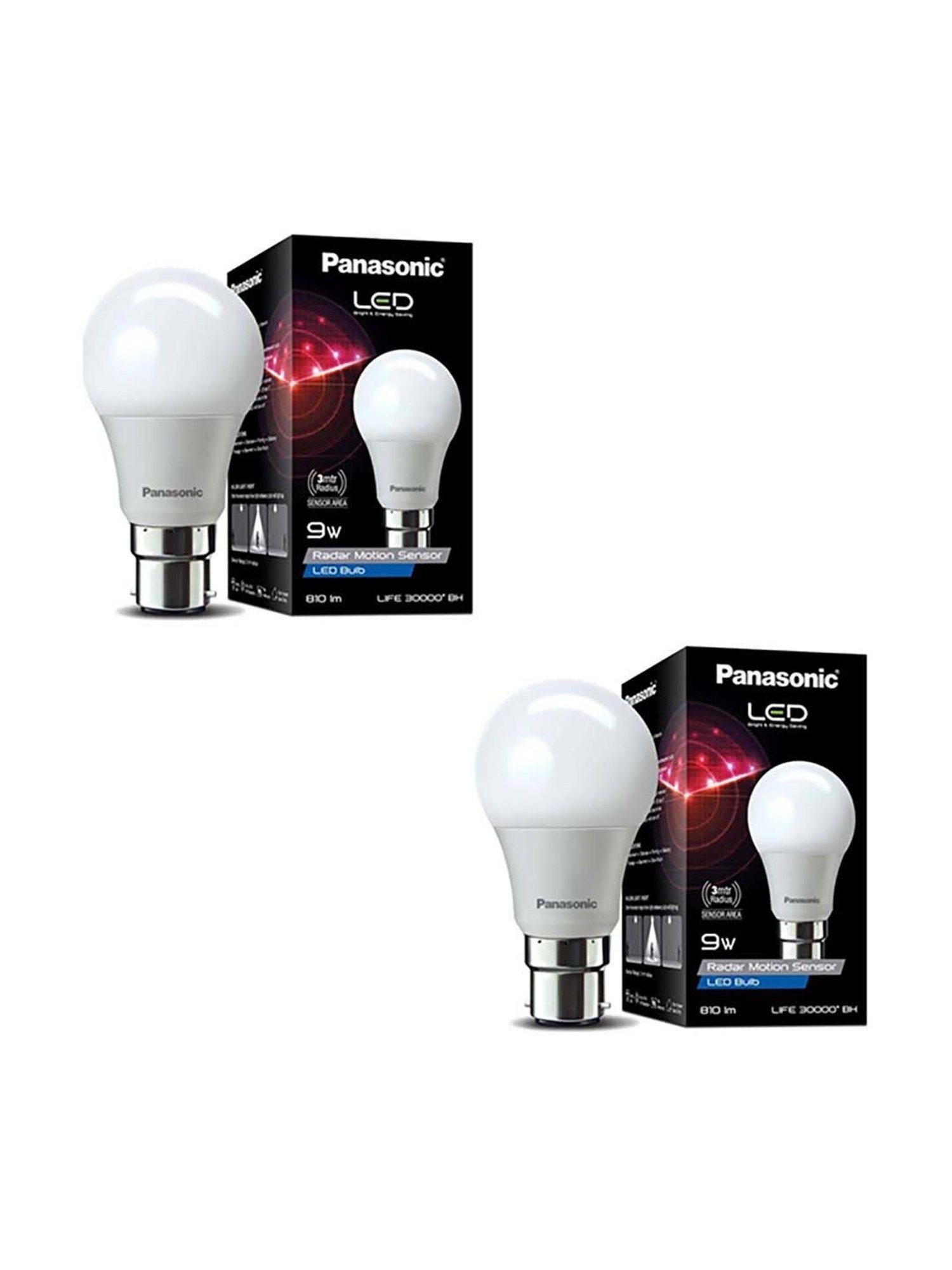 Panasonic B22 9Watt LED Bulb With Radar Motion Sensor - Pack of 2 (White)