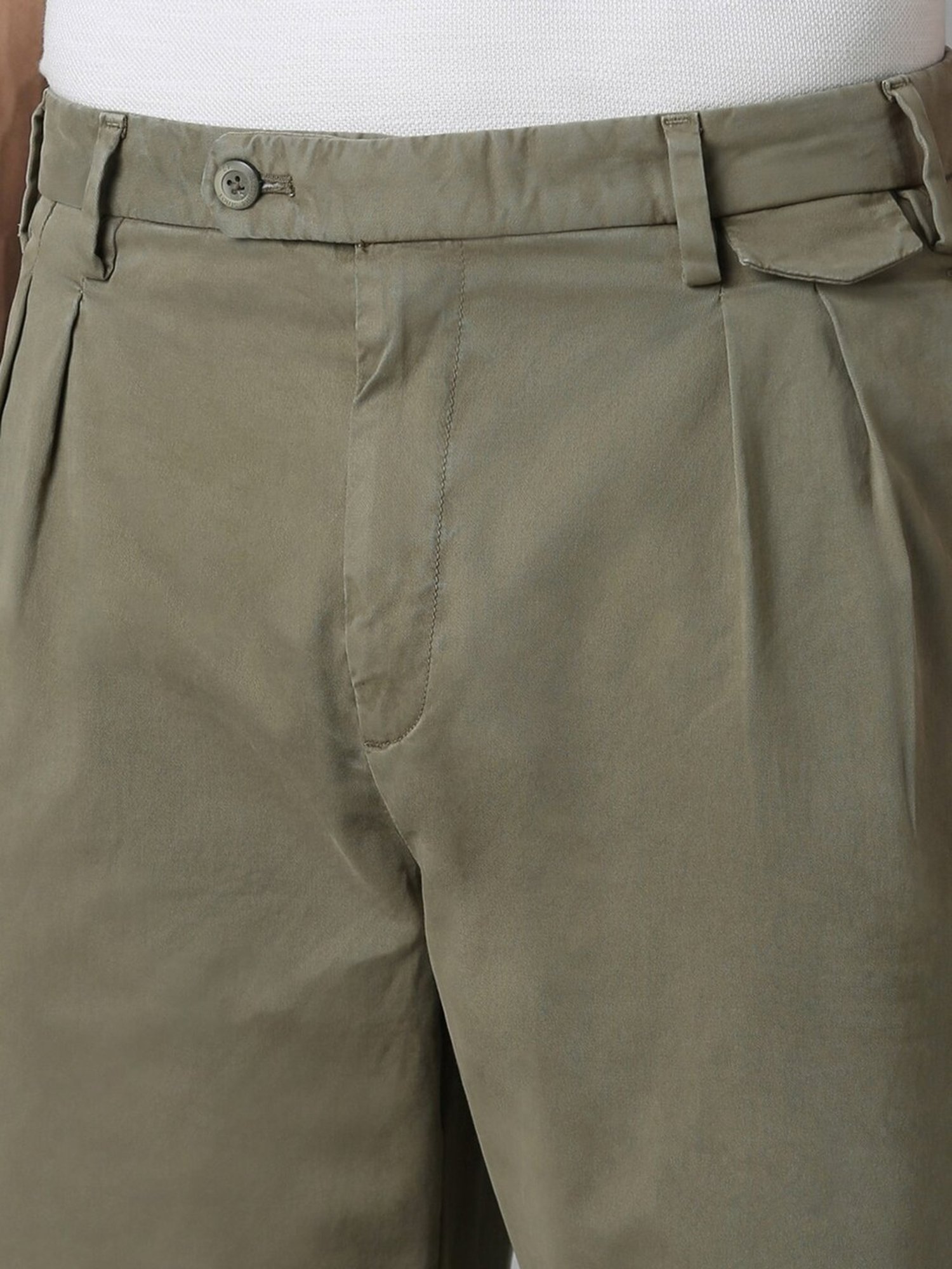 Louis Philippe Green Regular fit Solid Casual Trouser