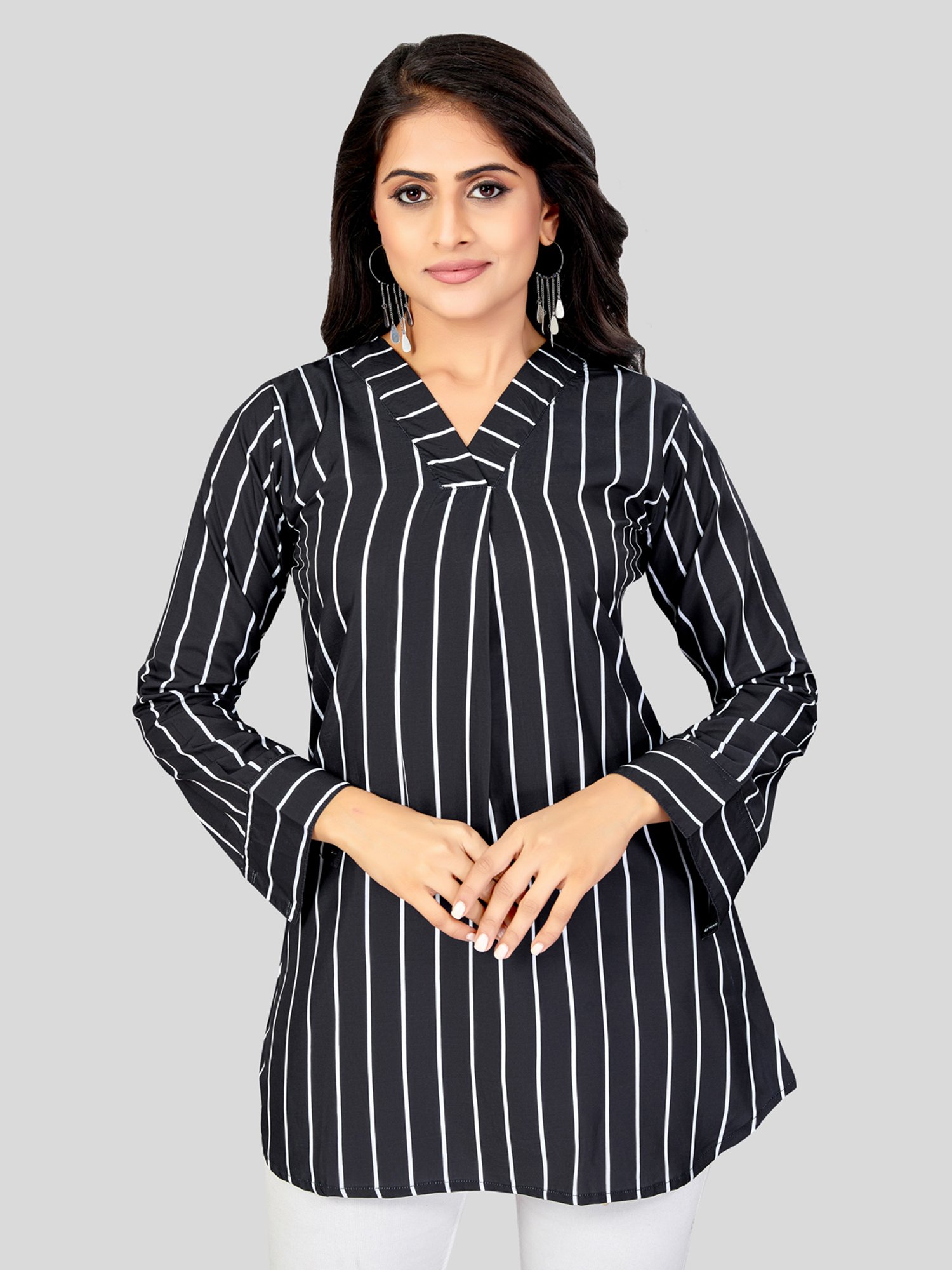 Saree Swarg Black Striped Short Kurti