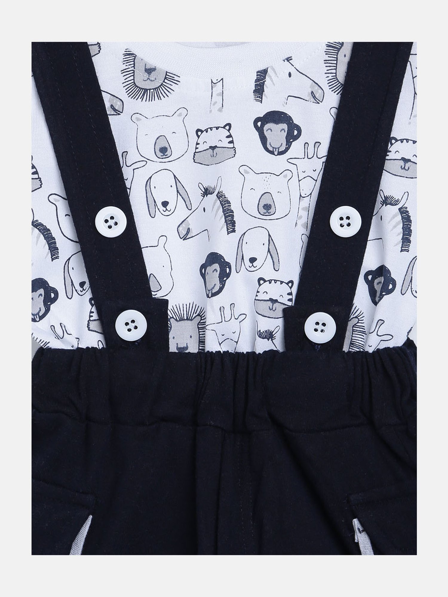 Li'l Tomatoes Kids White & Navy Printed T-Shirt with Dungaree