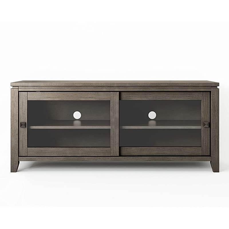 Cosmopolitan SOLID WOOD Universal TV Media Stand, 48 inch Wide, Contemporary, Living Room Entertainment Center, Storage Cabinet, for Flat Screen TVs up to 55 inches in Farmhouse Grey