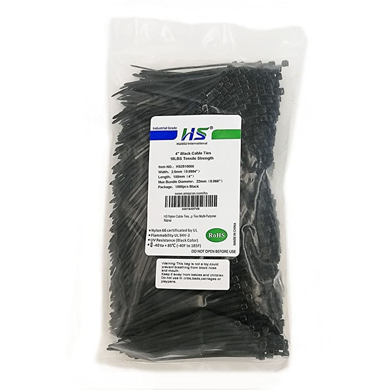Durable Plastic Zip Ties 4 Inch Bulk1000 Pack Small Zip Ties Thin 18 Lbs SelfLocking Nylon Ties for Electronics Organizer Wire Zip Ties Black