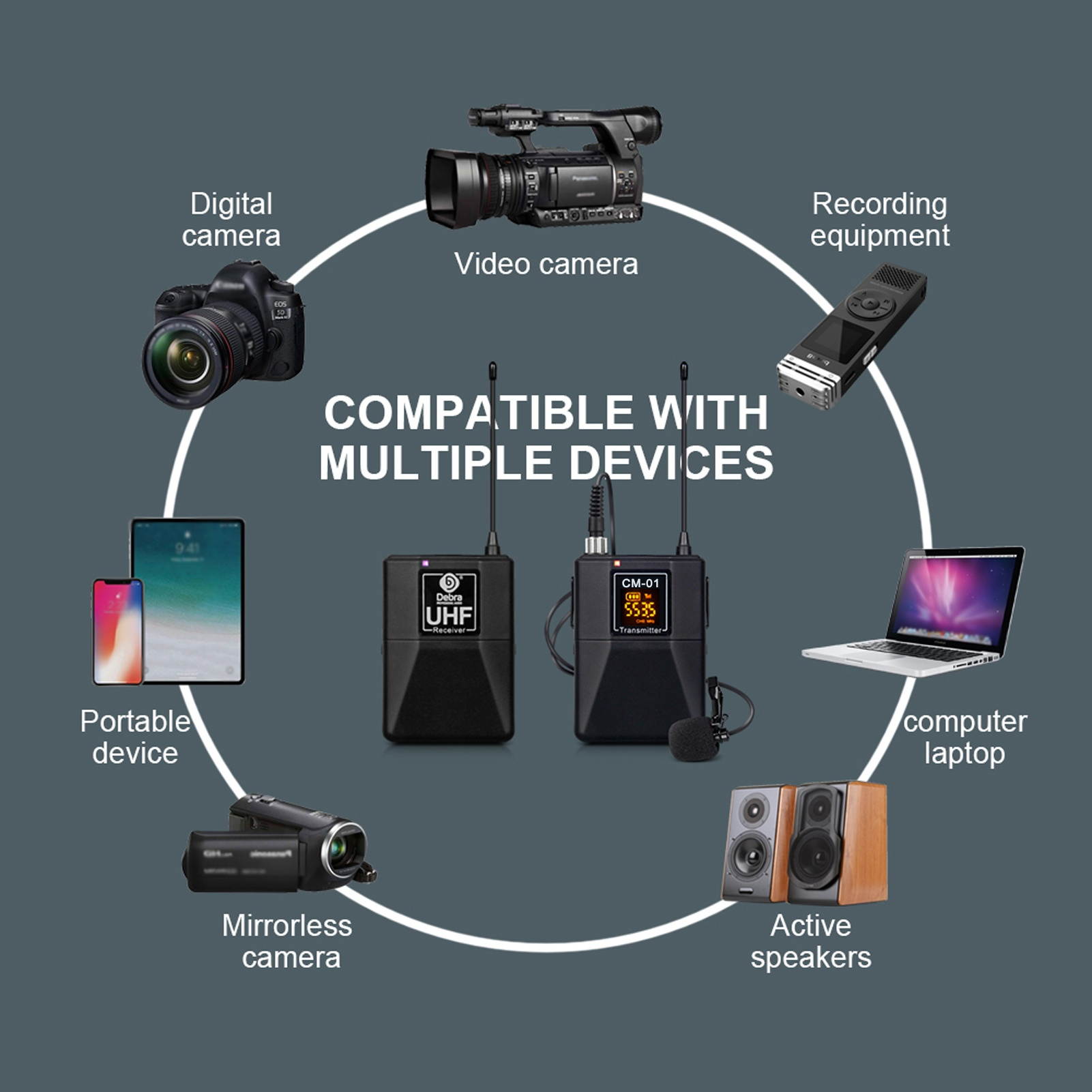 UHF Wireless Collar Clip Microphone with Audio Monitor Function for Smartphones Cameras Outdoor Interview Live Broadcast Tie-clip Microphone