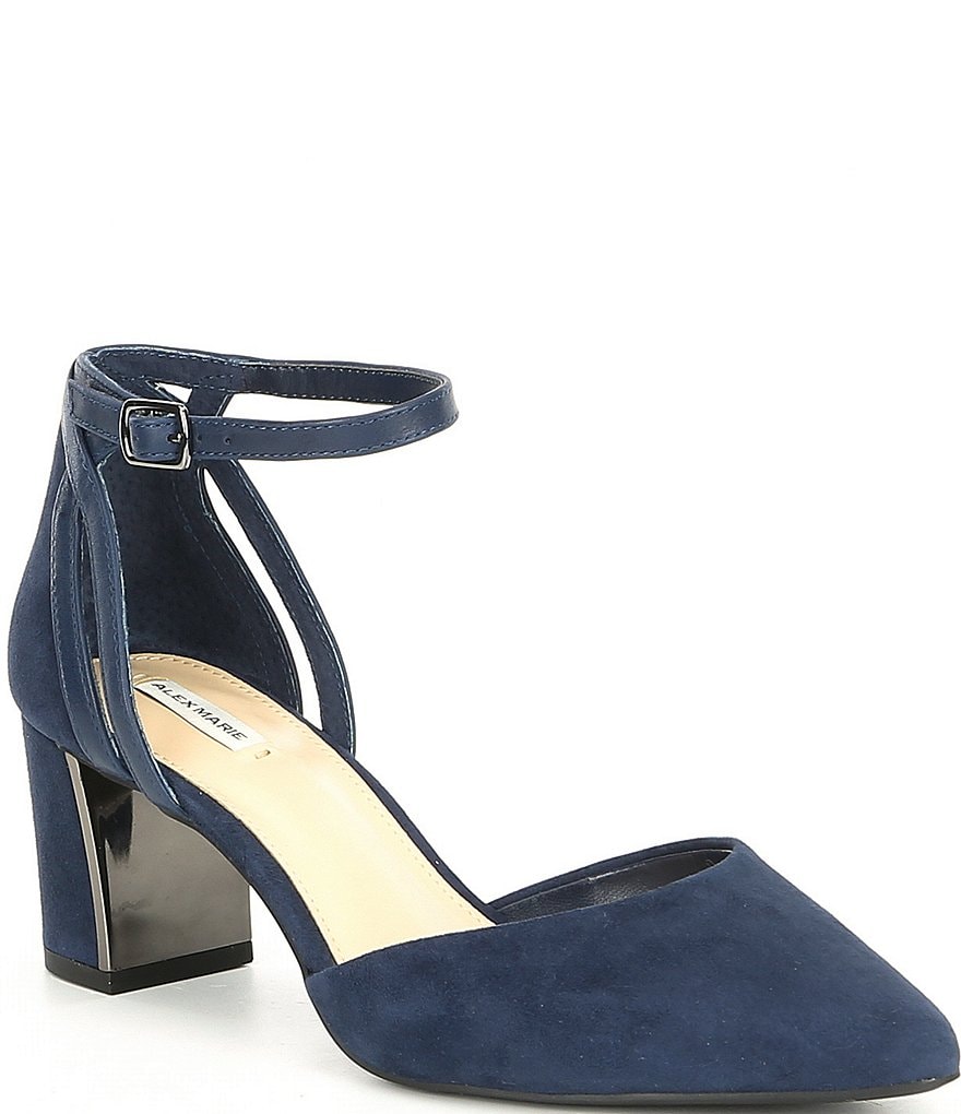 Alex Marie Nelvin Suede Ankle-Strap Block Heel Pumps