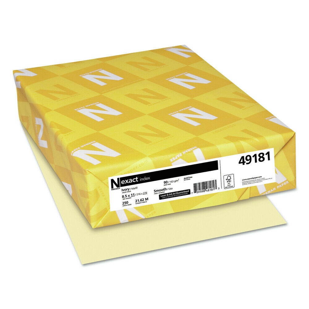 Neenah Paper Exact Index Card Stock, 90 Lb, 8.5 X 11, Ivory, 250/Pack 49181
