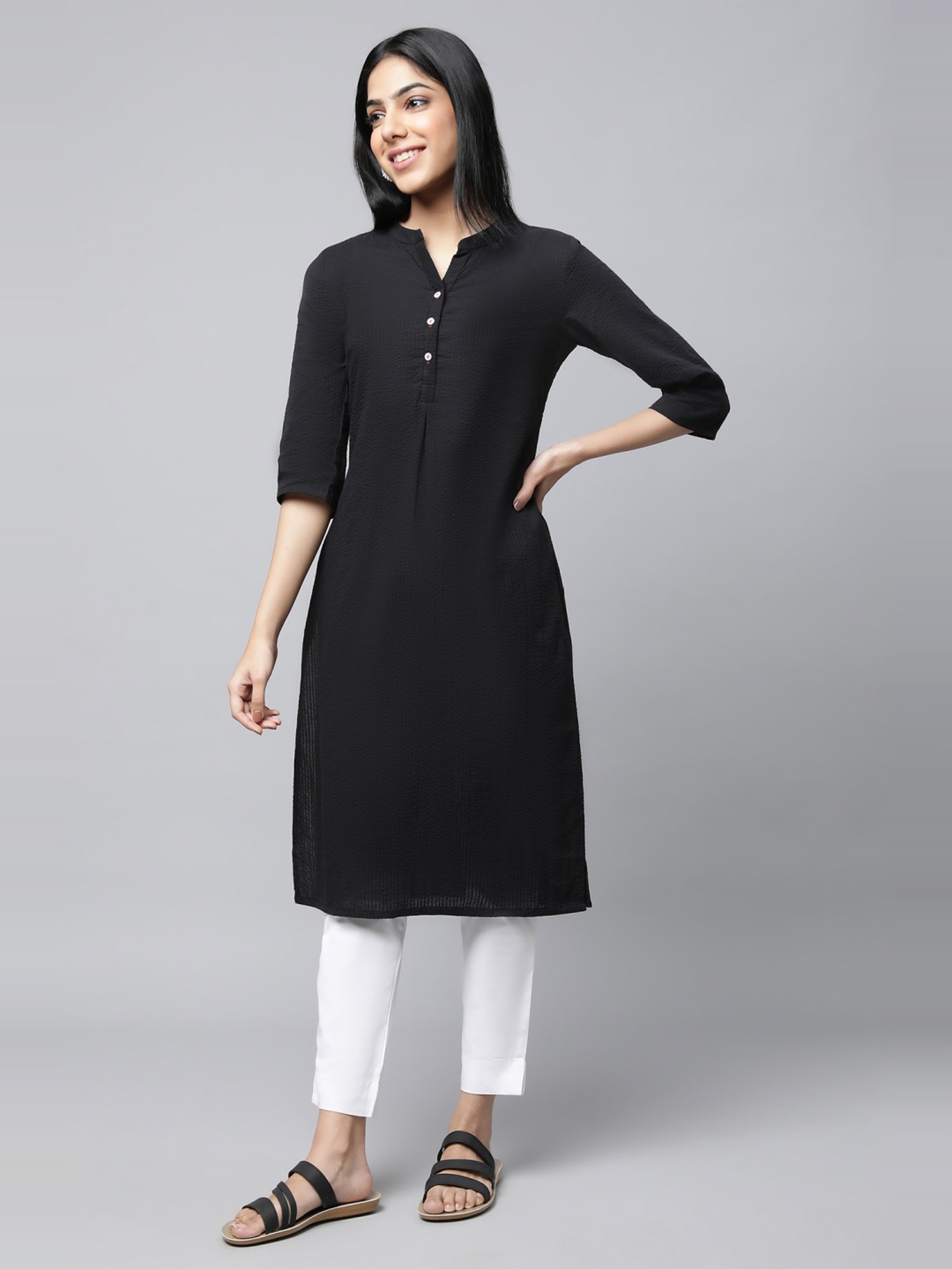 Aurelia Black & White Cotton Kurta Pant Set