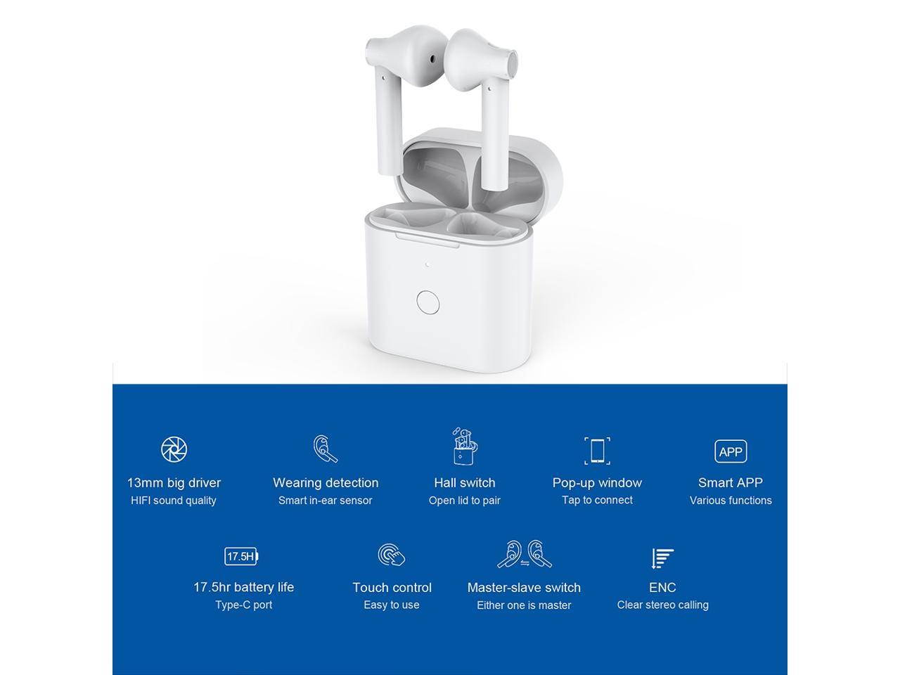 QCY T7 TWS Earbuds Bluetooth 5.1 True Wireless Headphones HiFi Stereo Music Earphones Twins Sports Headset ENC Noise Cancelling Touch Control with Mic Charging Box QCY Smart APP