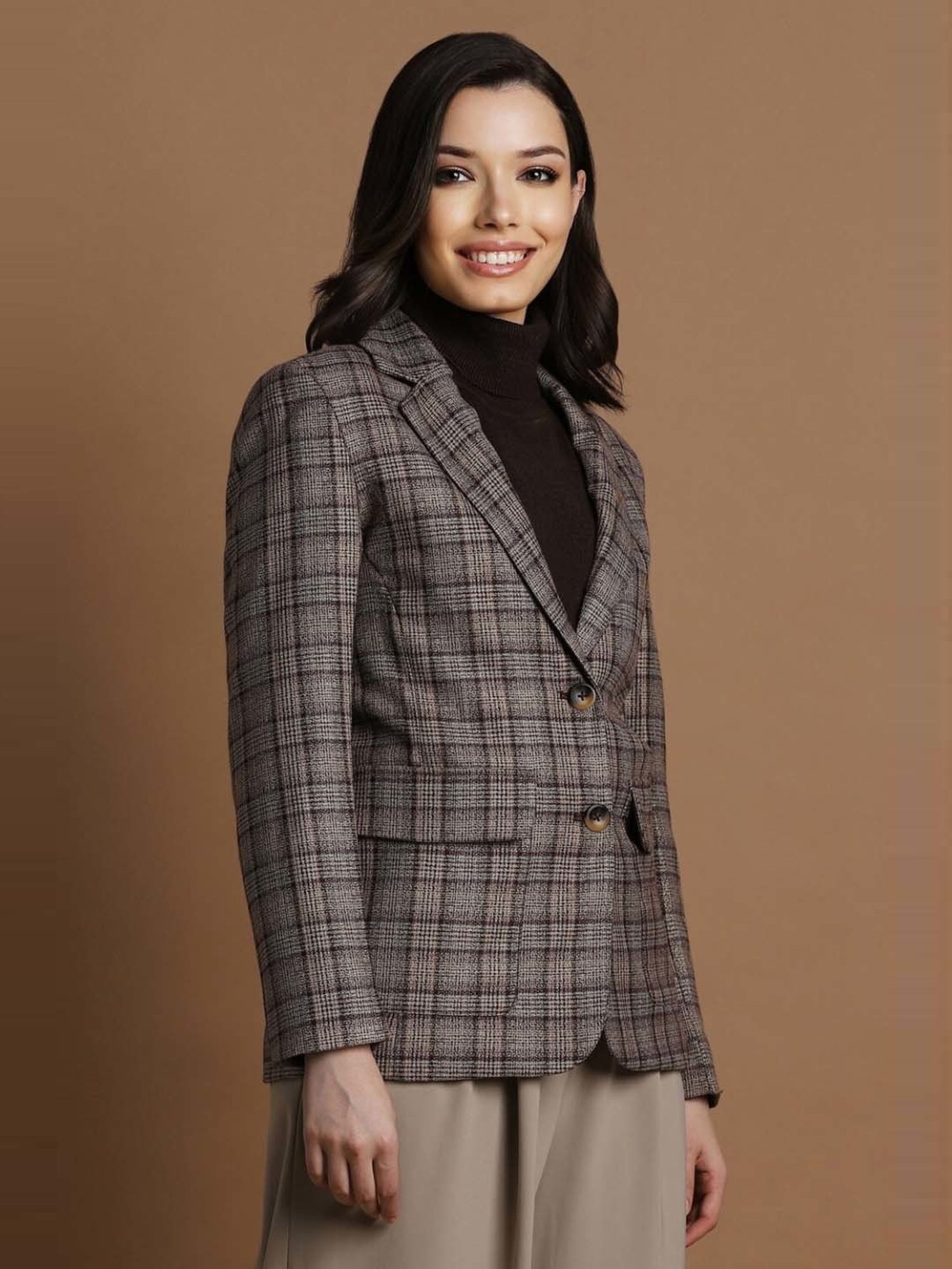 Allen Solly Grey Chequered Blazer