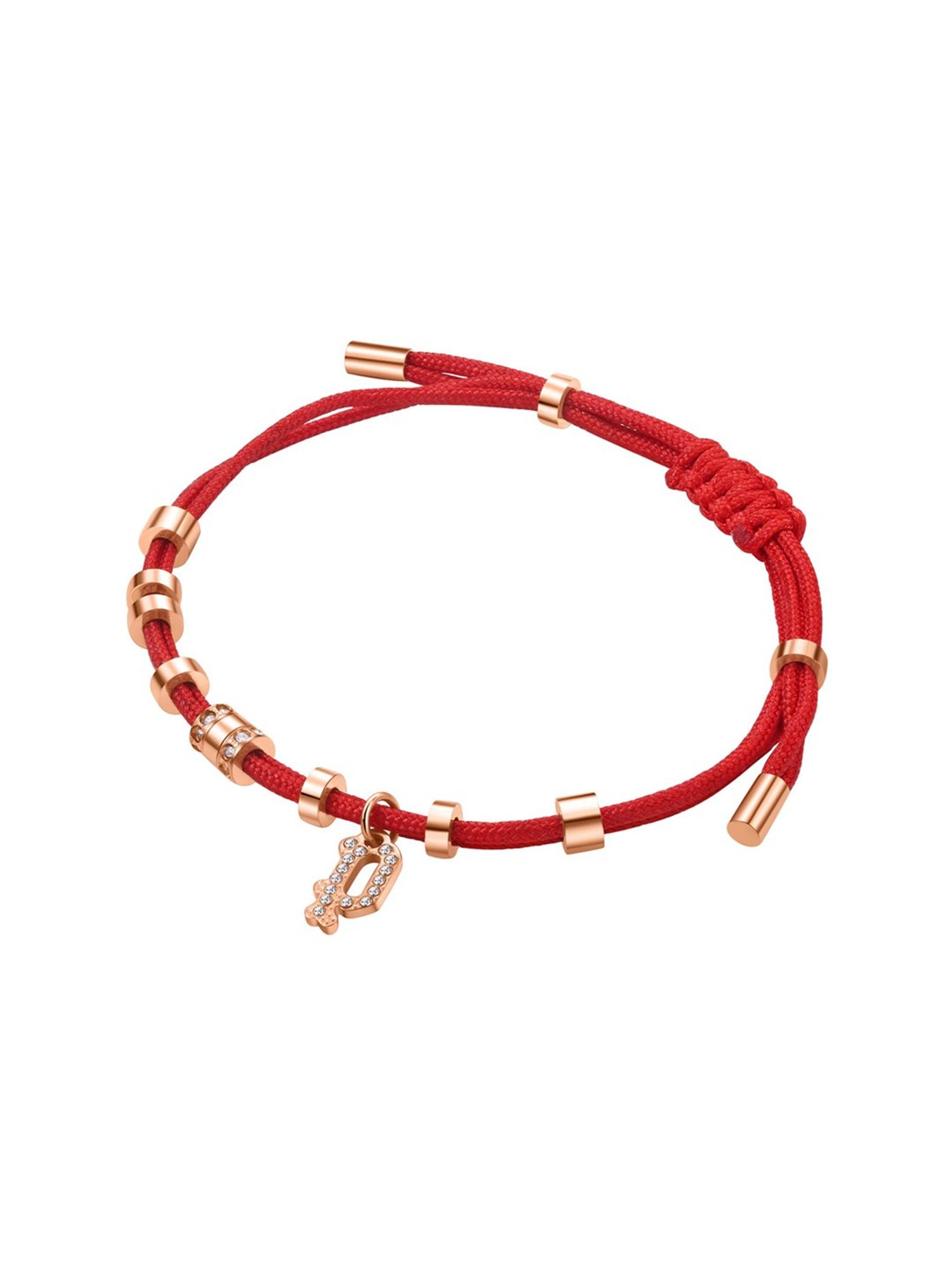 Police Luck P Charm With Crystal Slider Flexible fit Red Flexible fit Bracelet for Women