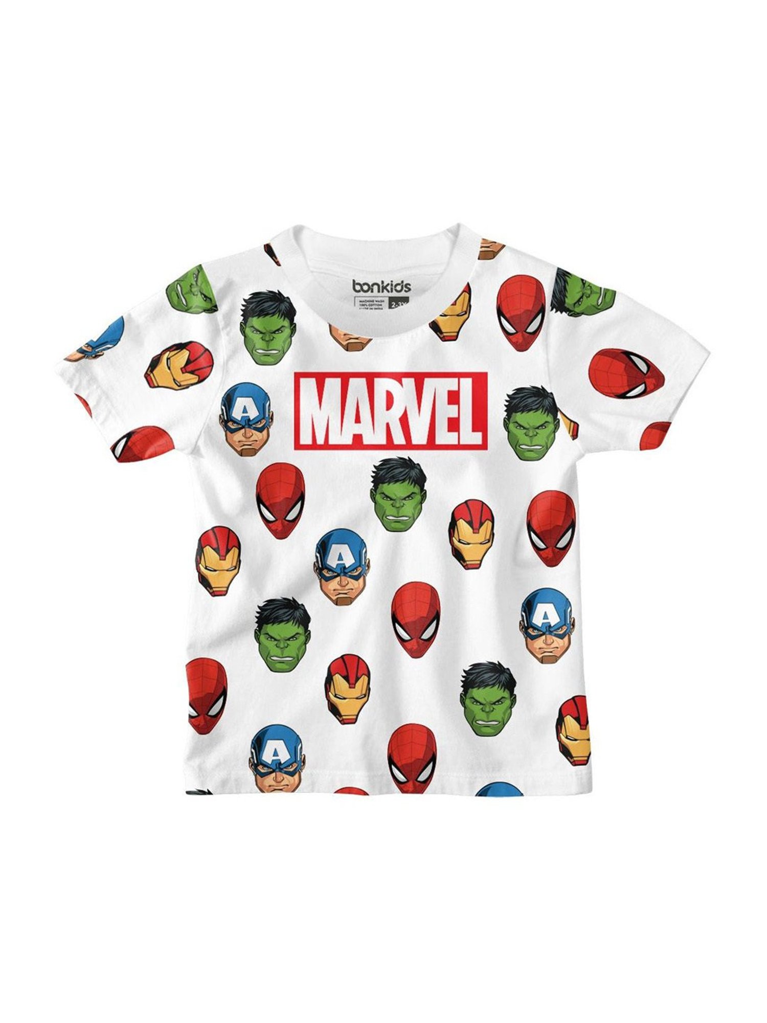Bonkids Kids Multicolor Cotton Printed Marvel T-Shirt