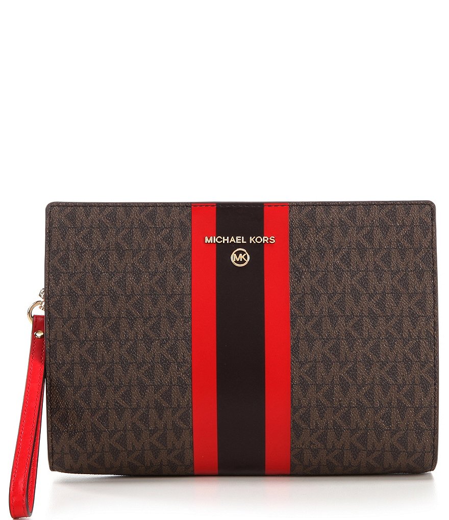 Michael Kors Signature Stripe Medium Travel Wristlet Pouch