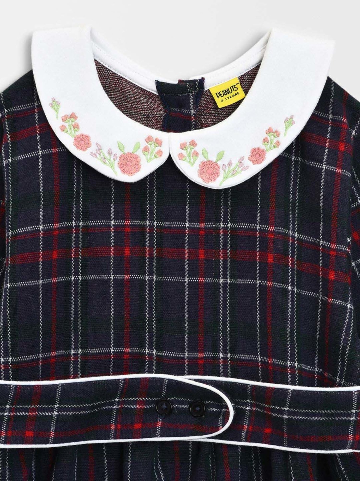 MiArcus Kids PEANUTS Blue Cotton Chequered Full Sleeves Frock Dress