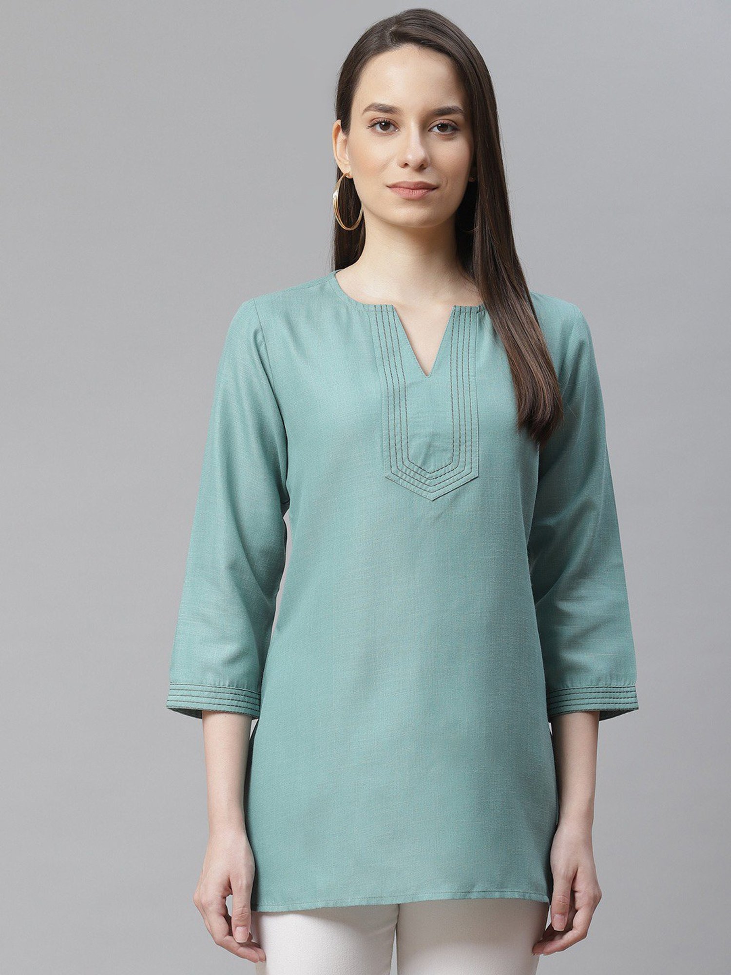 Cottinfab Green Regular Fit Cotton Tunic