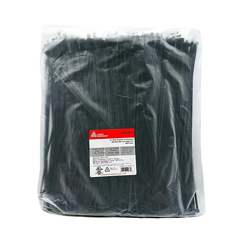 15&rdquo; Zip Ties &ndash; 500 Pieces, Black &ndash; Made in America &ndash; Weather, UV & Impact Resistant Plastic Cable Ties for Binding Bundling & Organizing Wire Cable & More &ndash; Indoor & Outdoor (15", 500ct)