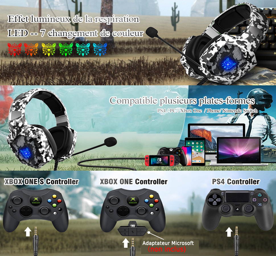 Gaming Headset for PS4, Xbox One, PC Headset w/Surround Sound, Noise Canceling Over Ear Headphones with Mic & LED Light, Compatible with PS5, PS4, Xbox One, Switch, PC, PS3, Mac, Laptop, Green