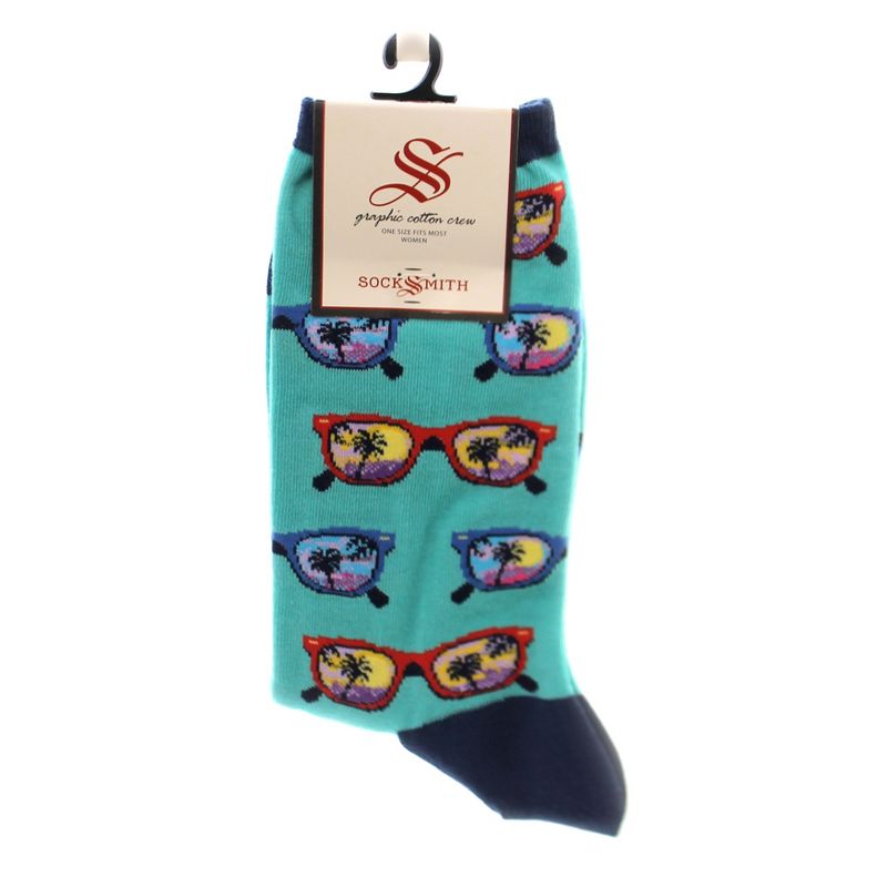 Novelty Socks 9.0" Seeshore Mint Palm Trees Sunglasses Socksmith  -  Socks