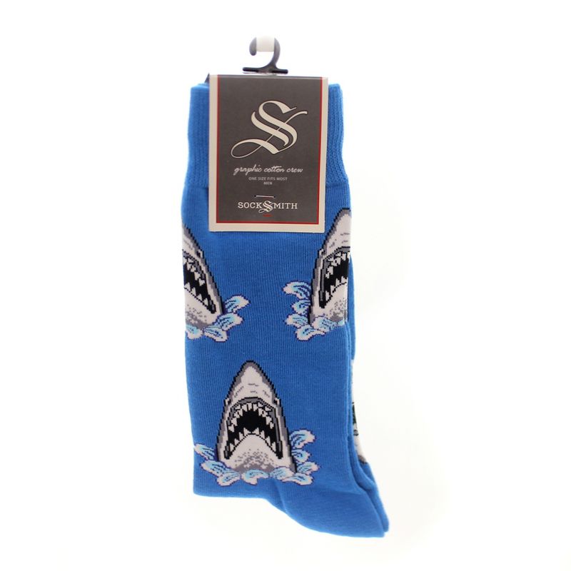 Novelty Socks 10.0" Shark Attack Blue Cotton Crew Fish Socksmith  -  Socks