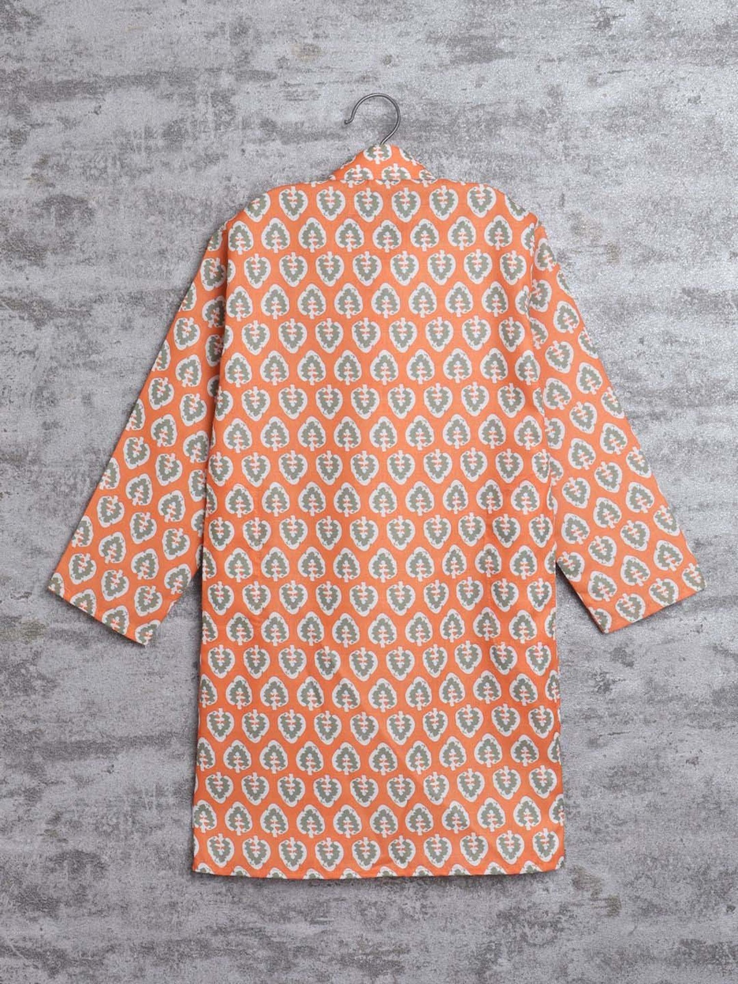 Ahhaaaa Kids Orange & White Cotton Handloom Full Sleeves Kurta Set