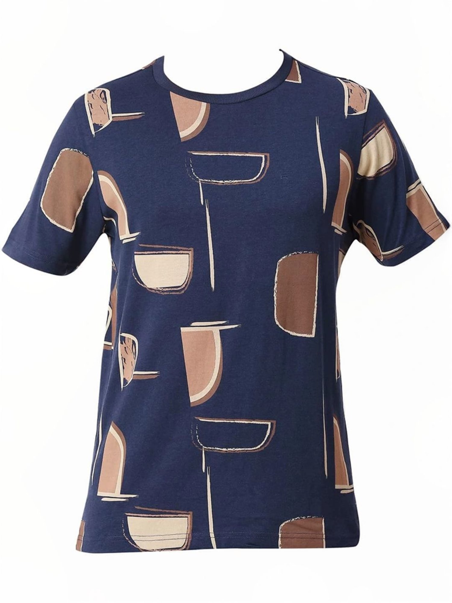 Basics Blue Muscle Fit Printed T-Shirt