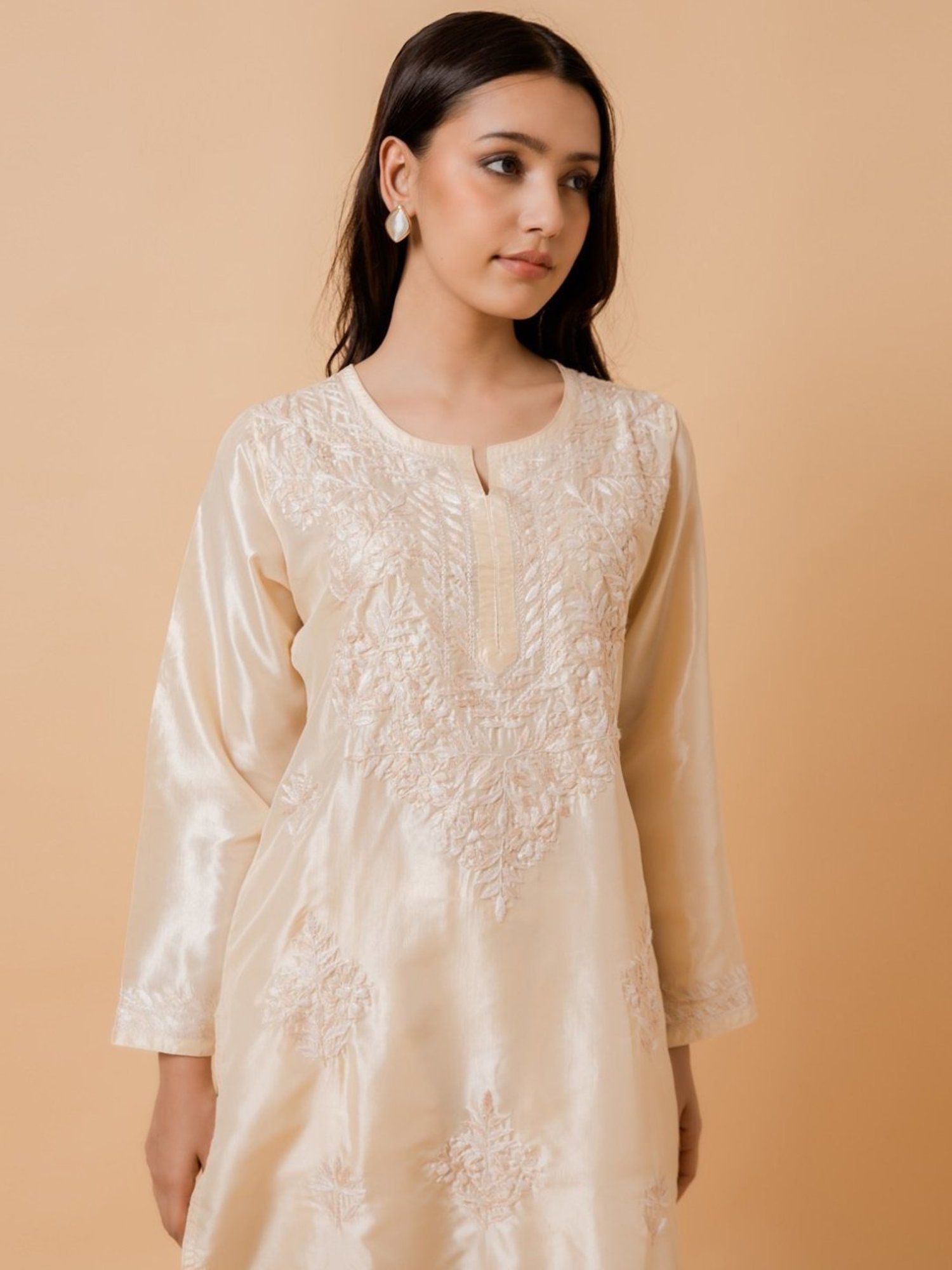 House of Kari Beige Fizaa'S Silk Chikankari Kurta