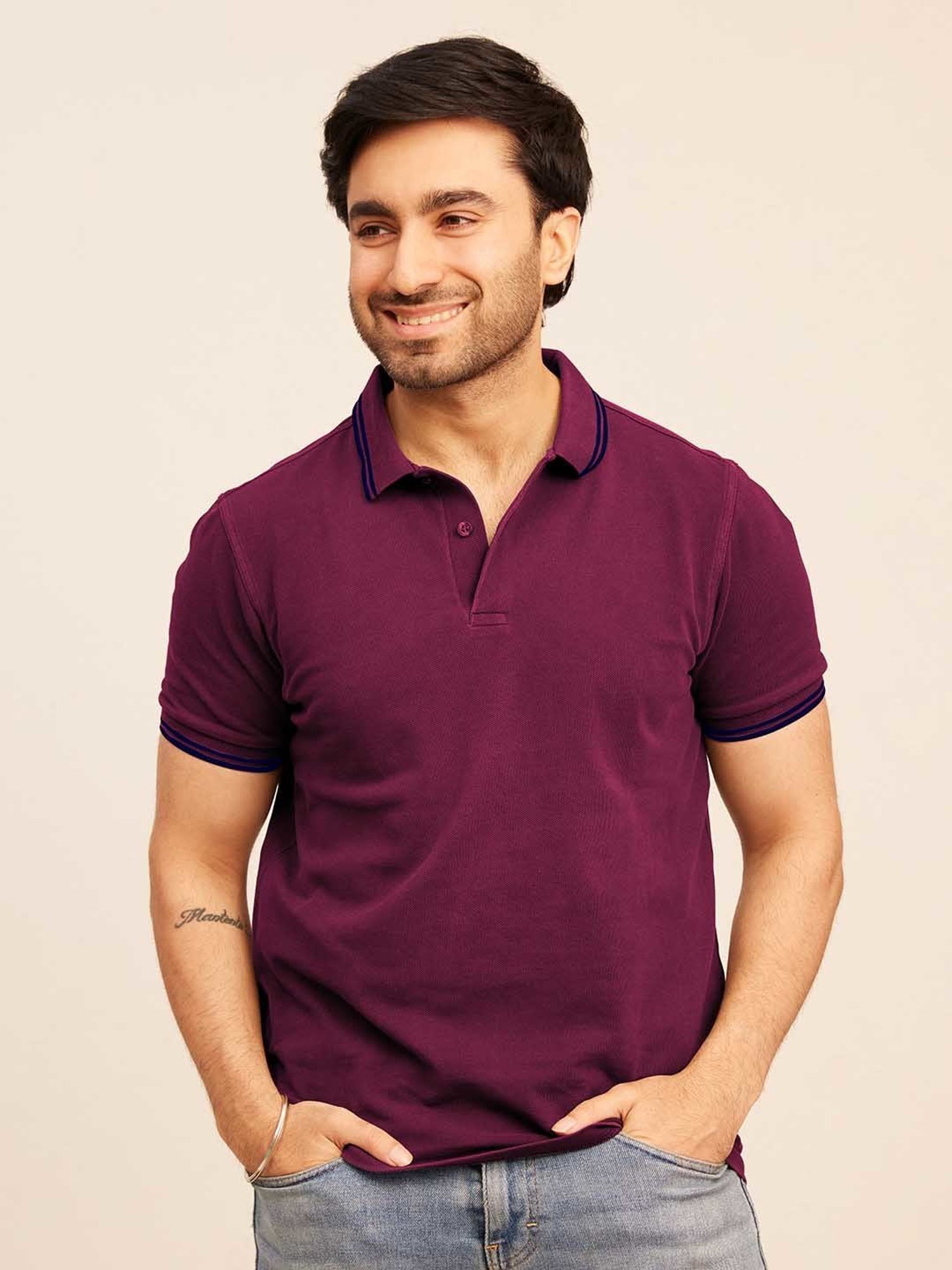 The Bleu Label Burgundy Slim Fit Polo T-Shirt