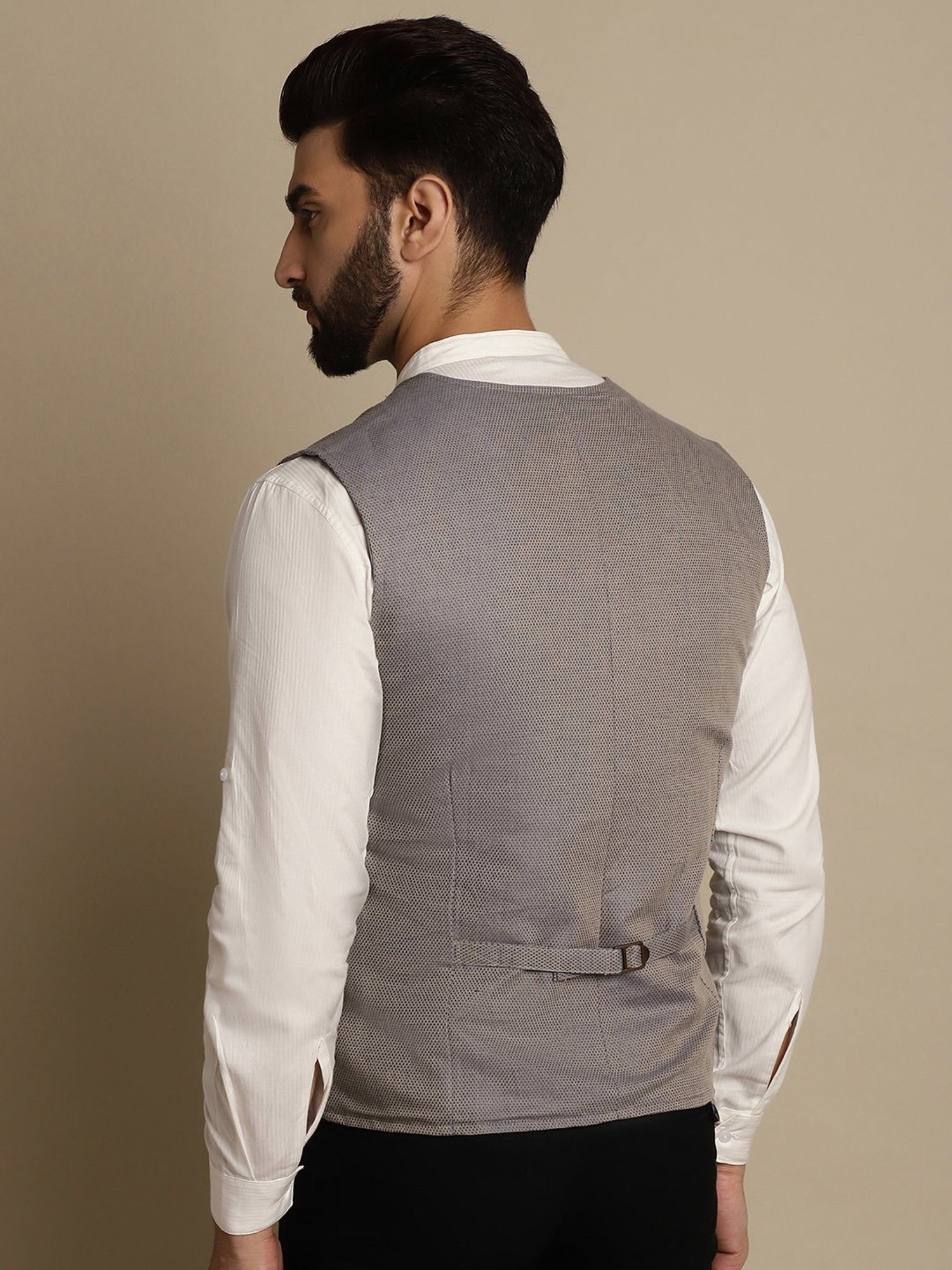 Even Grey Regular Fit Printed V Neck Waistcoat