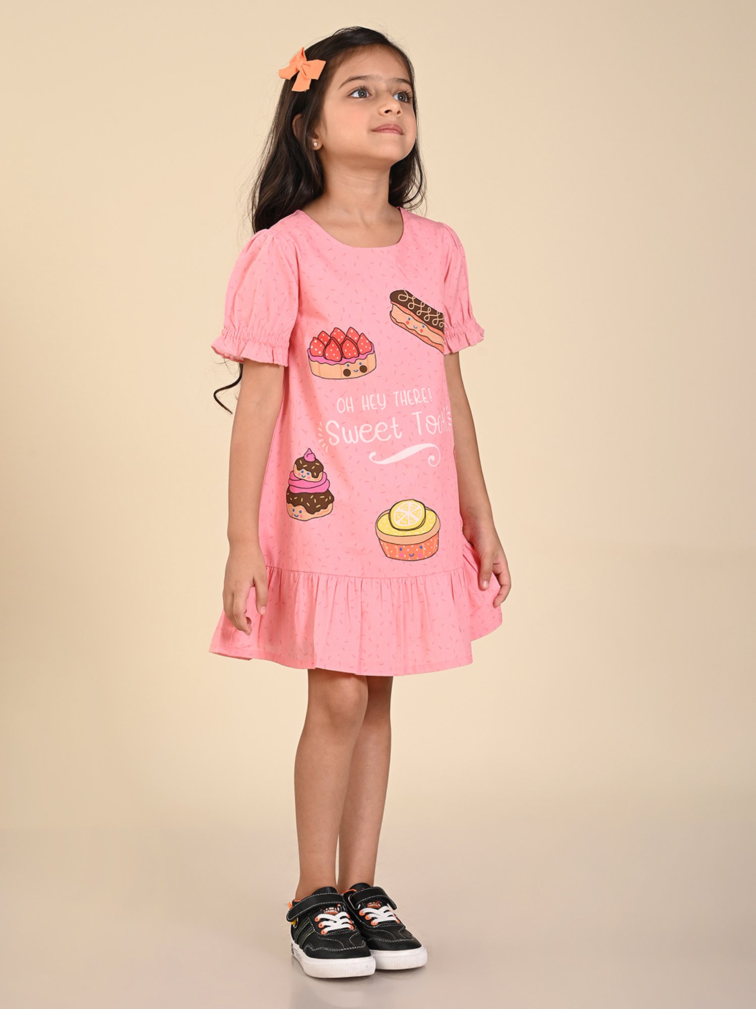 LilPicks Kids Peach Printed Dress