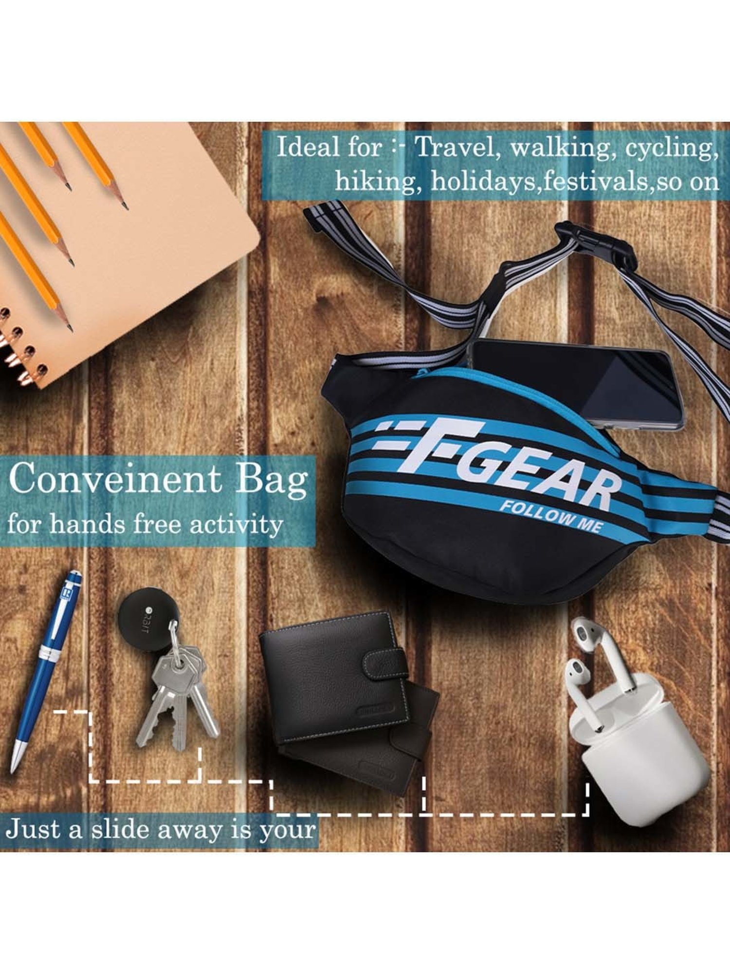 F Gear Black Printed Waist Pouch