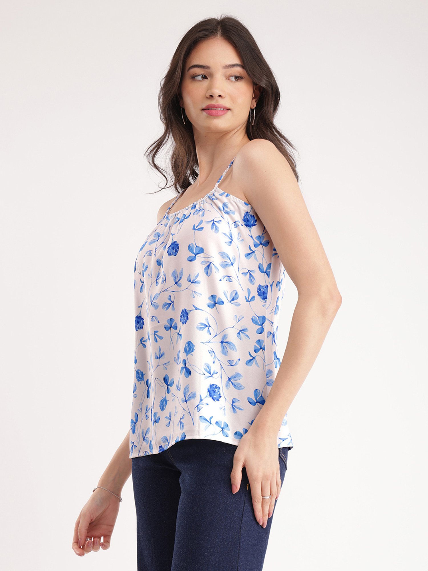 Fablestreet Blue & White Floral Print Top