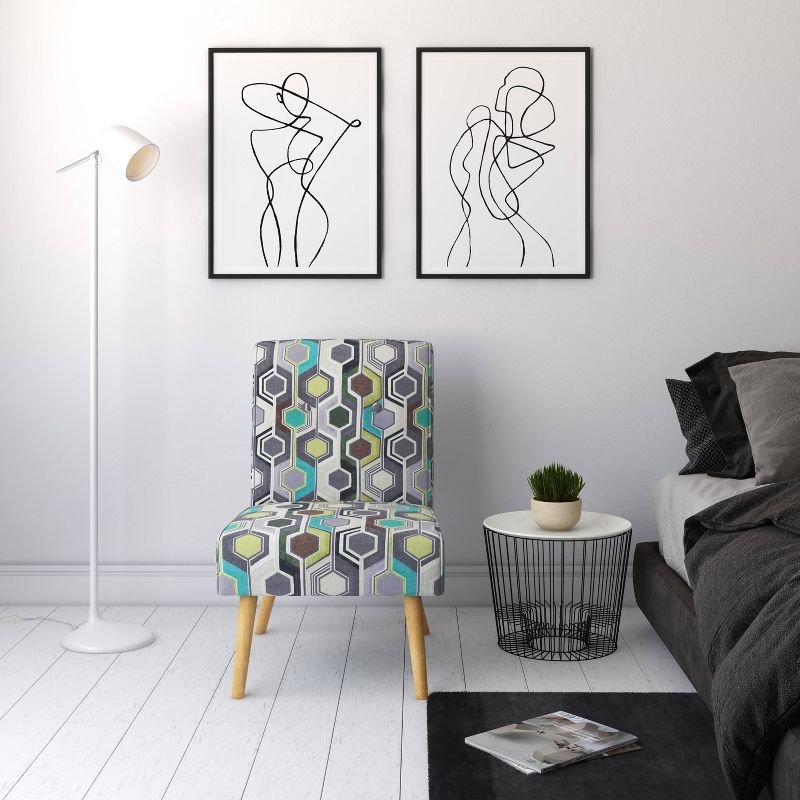 Webster Button Tufted Armless Chair Beehive Print Green - Handy Living