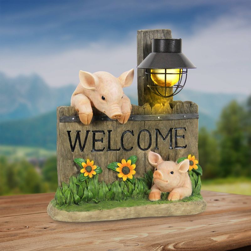 Resin Solar Pig Welcome Sign Statue Pink - Exhart
