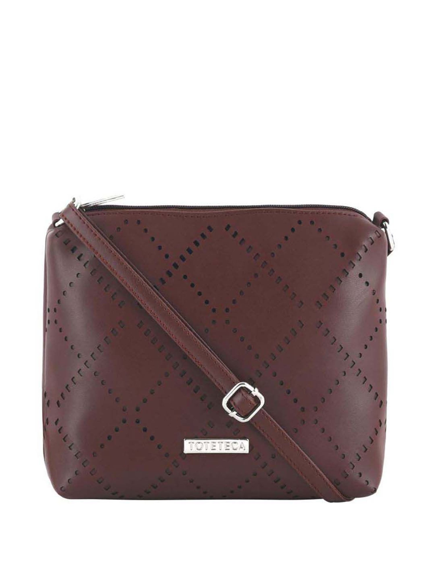 Toteteca Brown Cut Work Medium Sling Handbag
