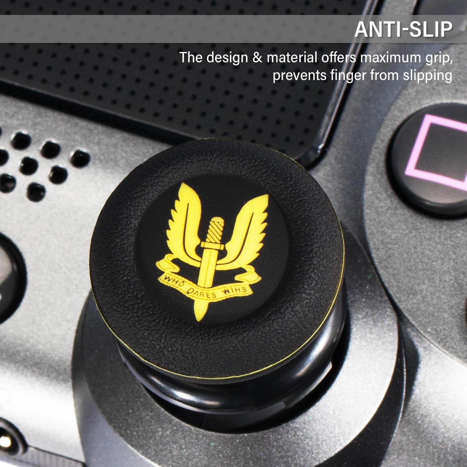 FPS Thumbstick Extender & Printing Rubber Silicone Grip Cover 2 Sets for PS5 Dualsenese & PS4 Controller (SAS Who Dares Wins)