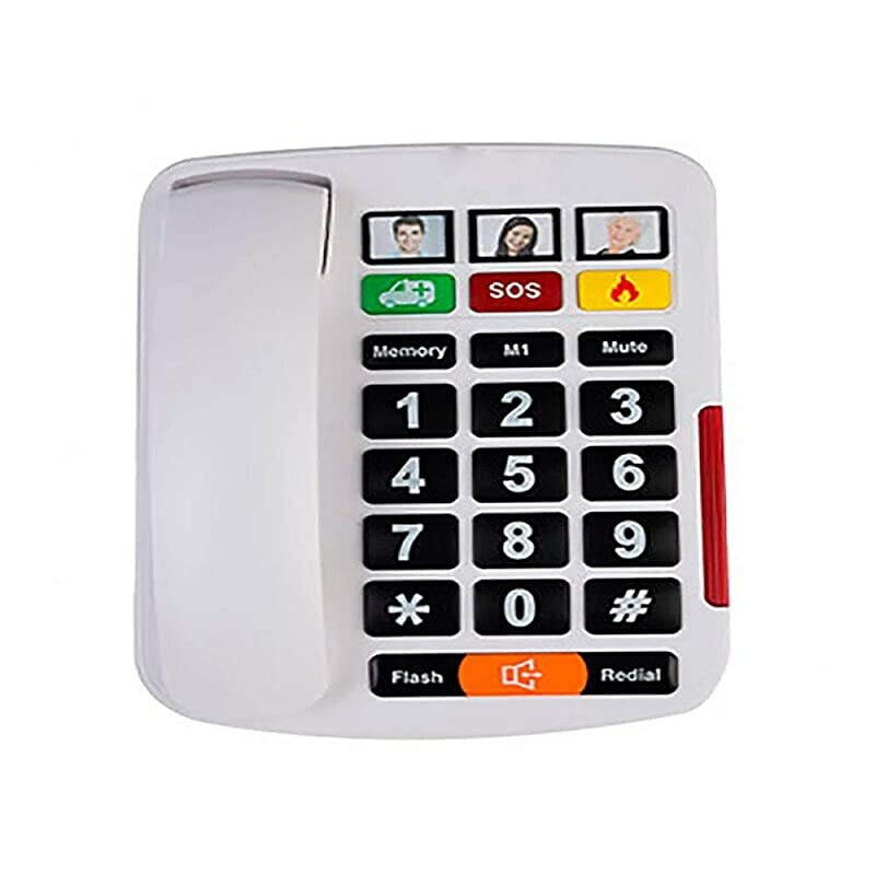 Big Button Corded Phone with 3 OneTouch Speed Dials + Headphone Compatible + Picture Phone Dialing for Seniors Desktop Only Not Wall Mountable Color White