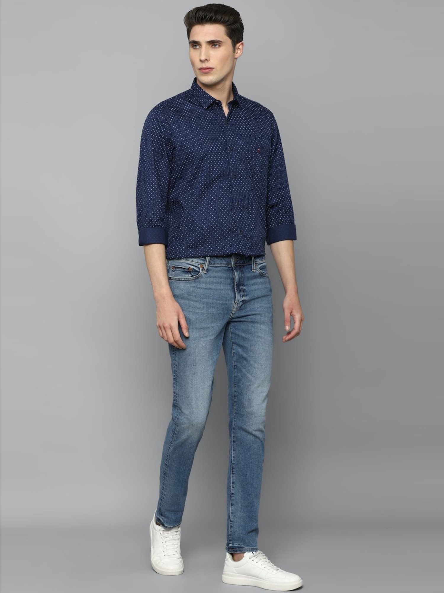 Louis Philippe Sport Navy Cotton Slim Fit Printed Shirt