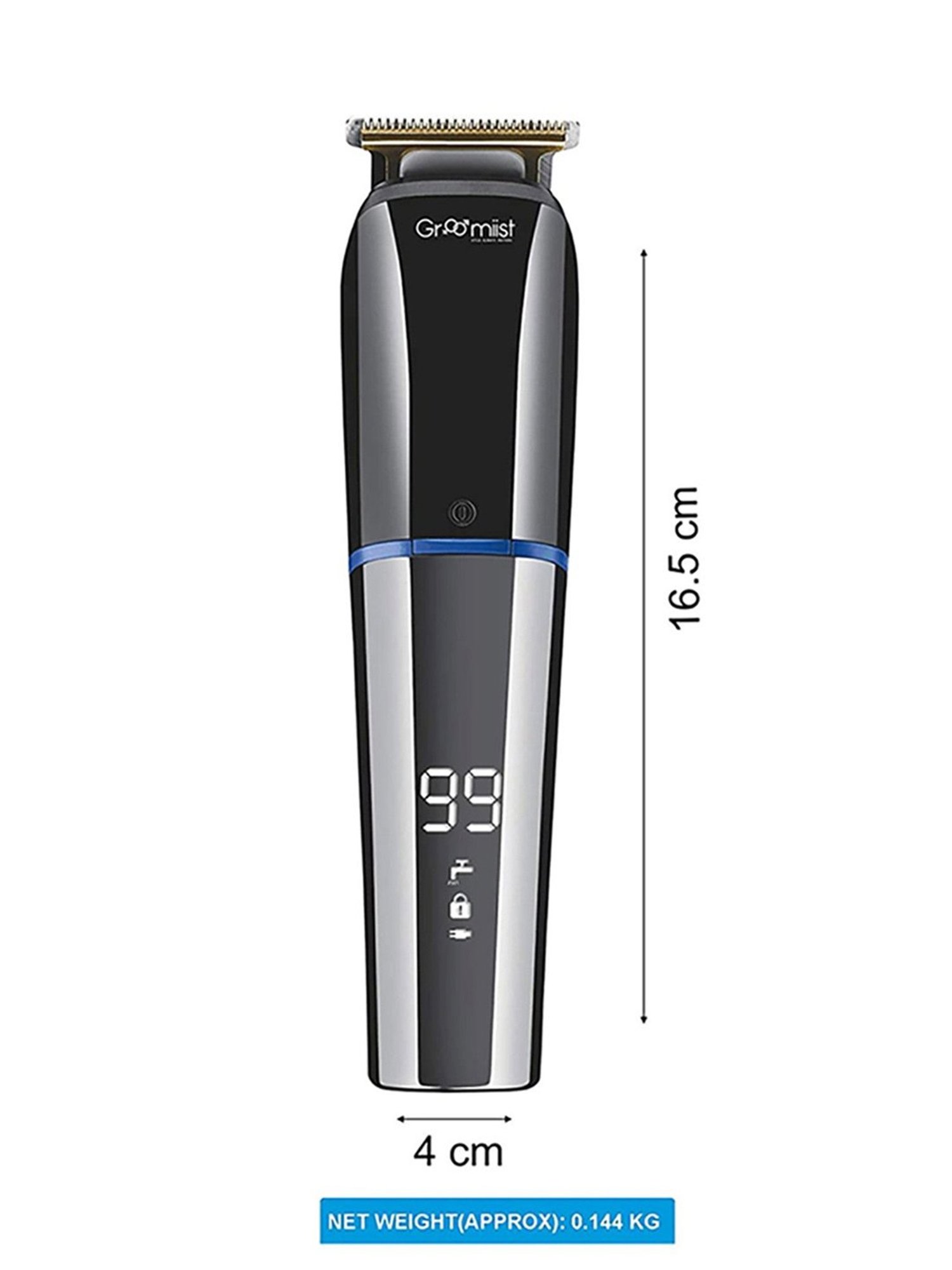 Groomiist CS-95 Copper Series IPX6 Cordless Hair & Beard Trimmer - 90 Min Runtime (Black and Chrome)