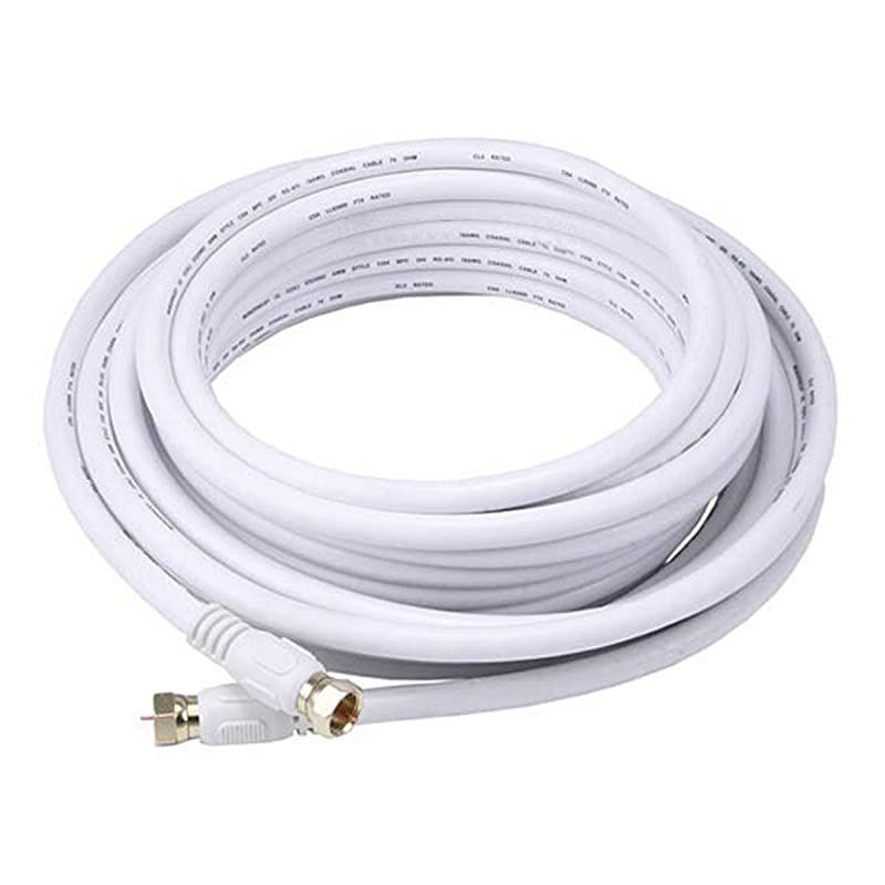 104060 RG6 Quad Shield CL2 Coaxial Cable with F Type Connector25ftWhite