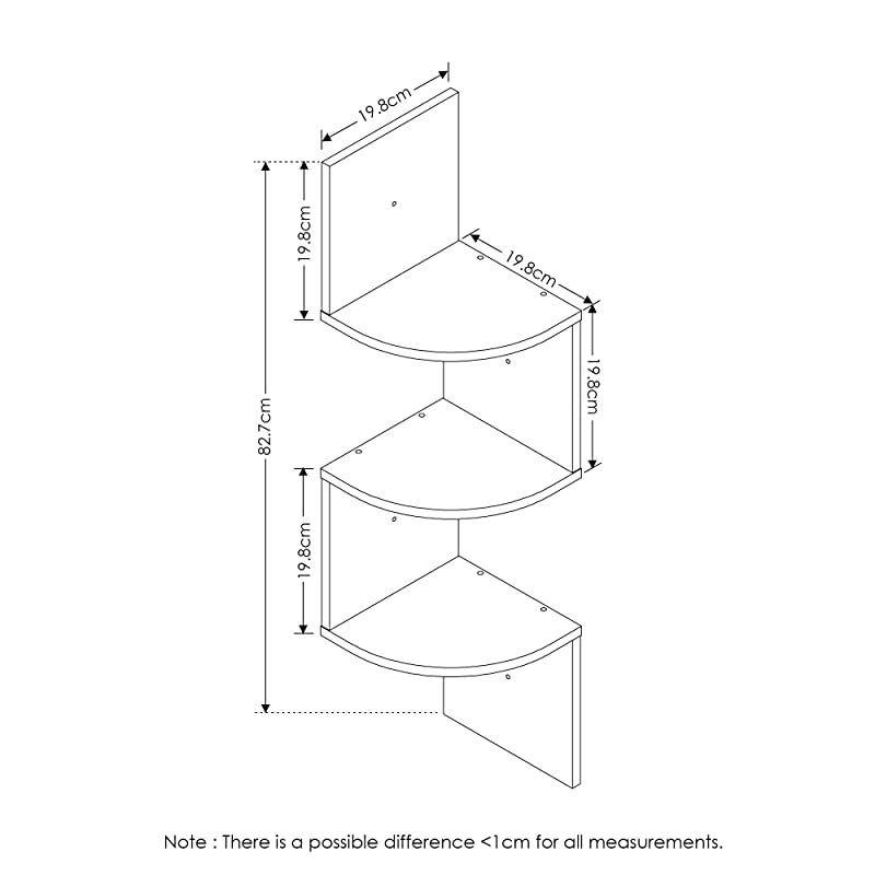 Rossi 3-Tier Set of 2 Wall Mount Floating Corner Square Shelf, Columbia Walnut