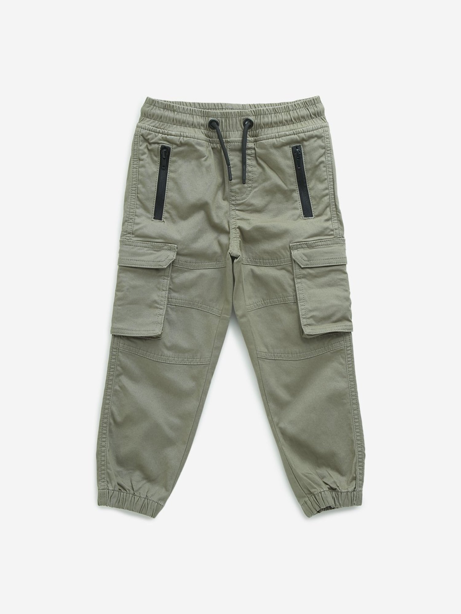 HOP Kids by Westside Taupe Solid Mid-Rise Cotton Blend Joggers