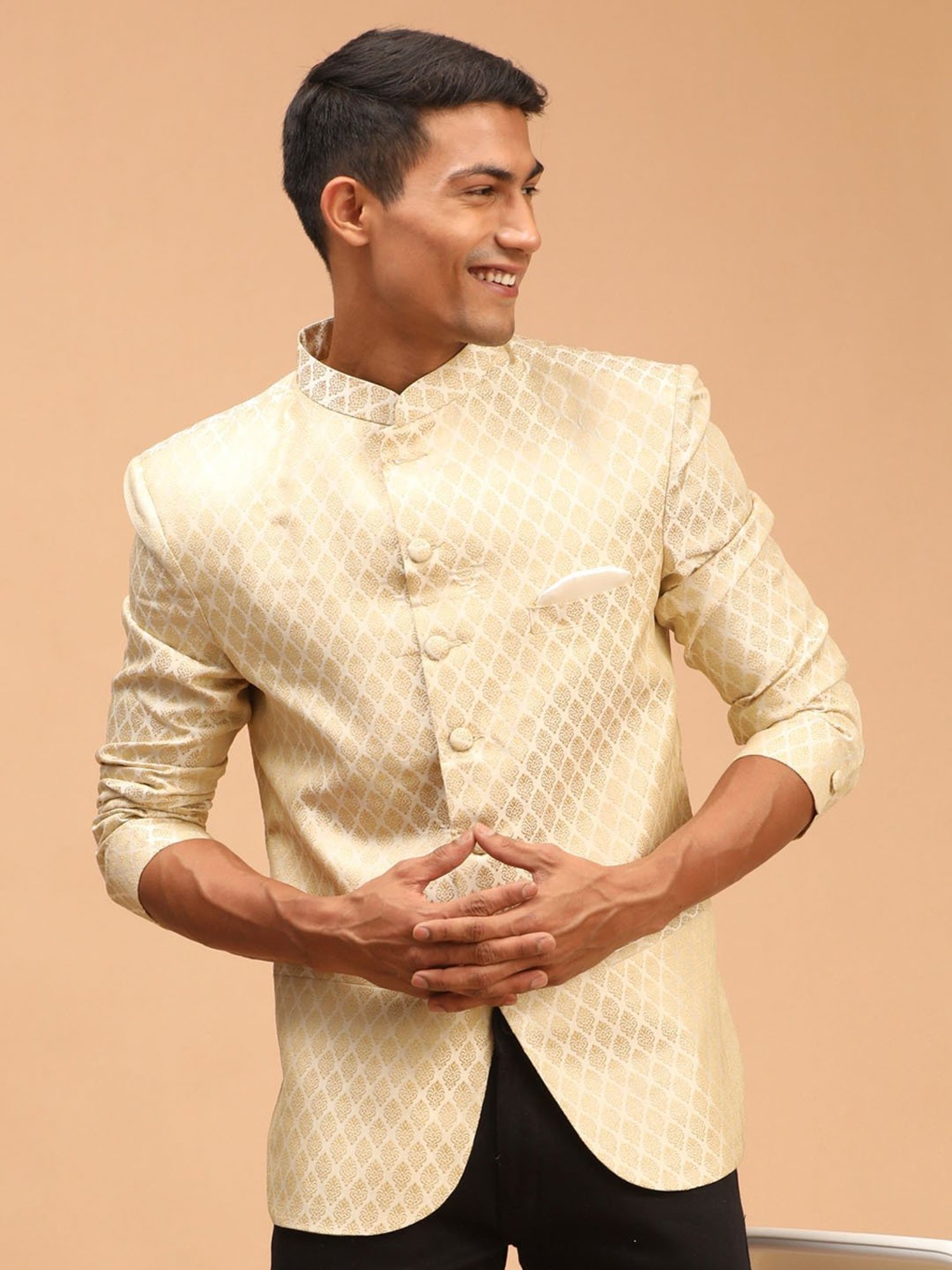 Hangup Cream Regular Fit Ethnic Blazer