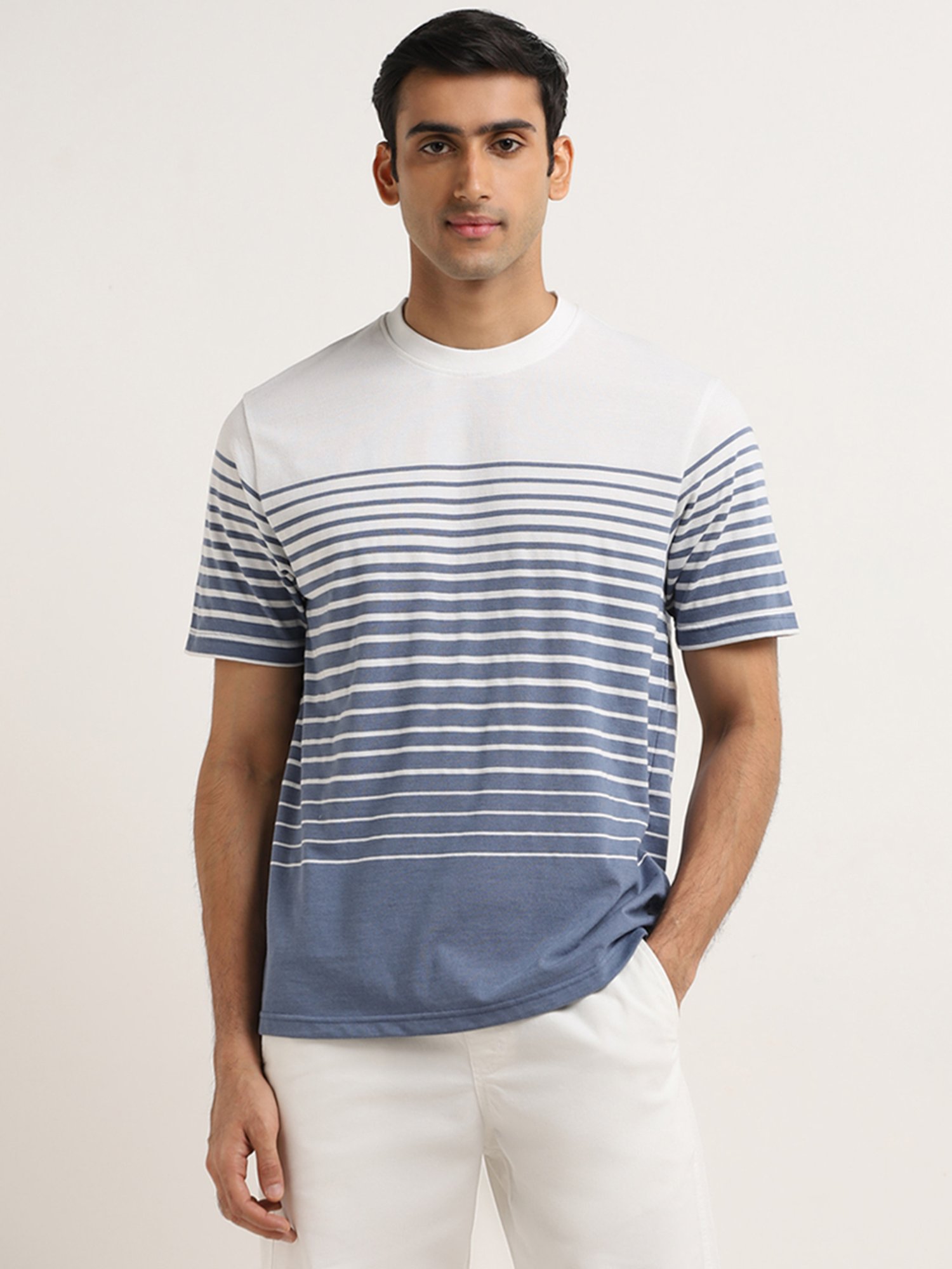 WES Lounge by Westside Blue Stripe Design Relaxed-Fit T-Shirt