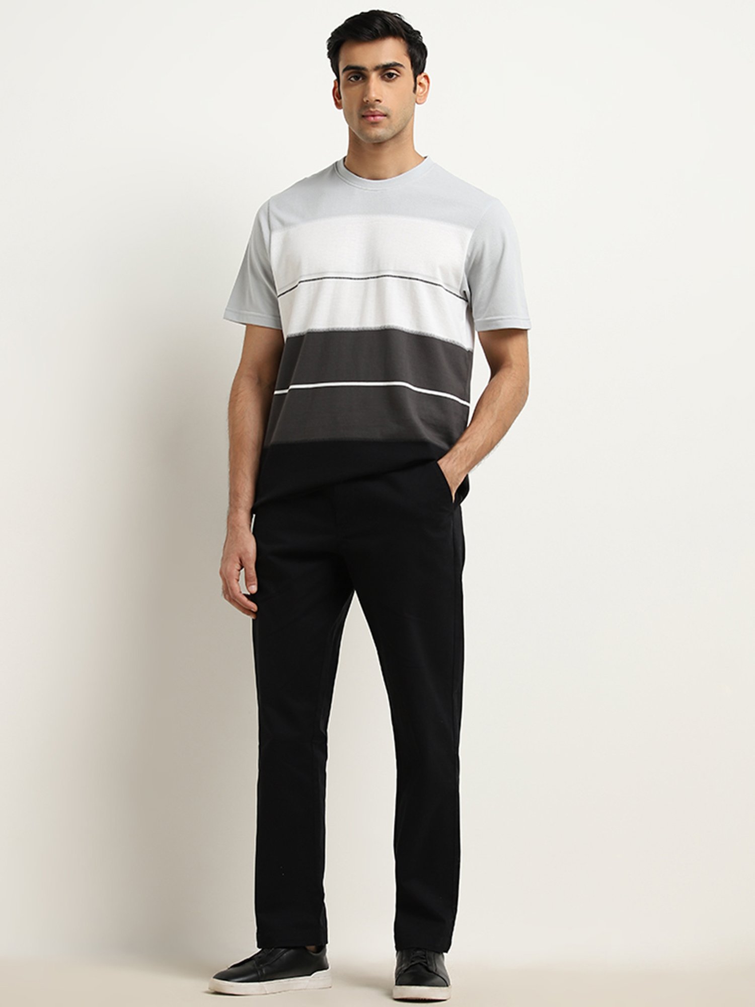 WES Lounge by Westside Grey Colour-Blocked Design Relaxed-Fit T-Shirt