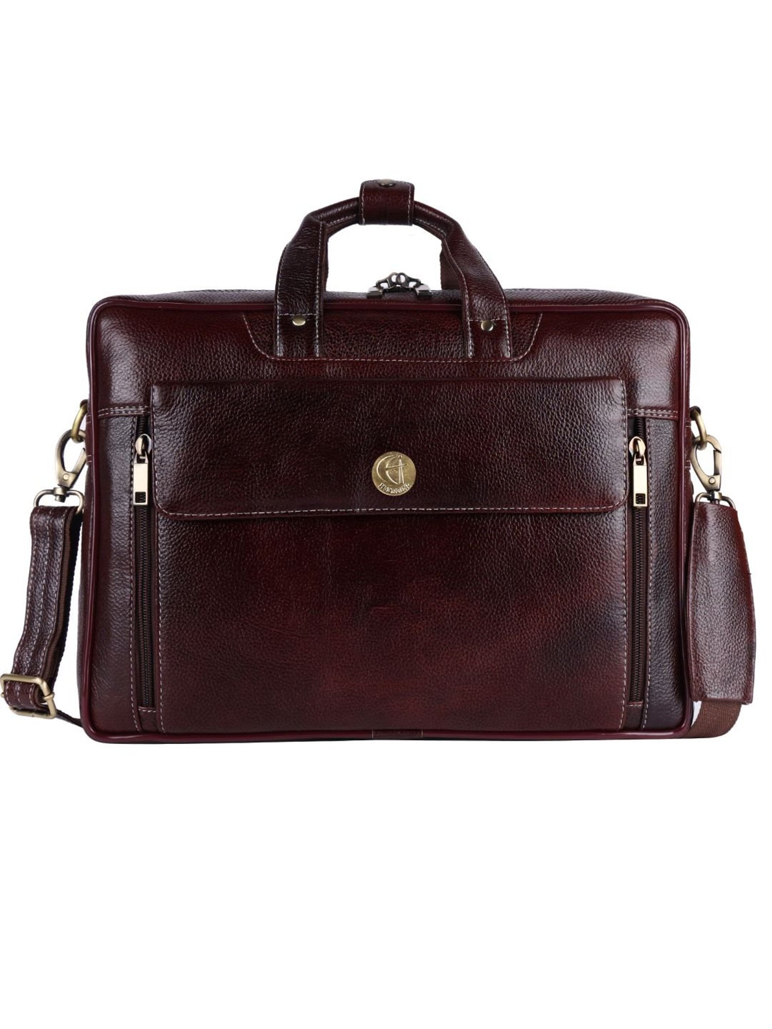 HiLEDER 100% Pure Genuine Leather  Spacious Briefcase Laptop Messenger Travel Office Bag, Brown