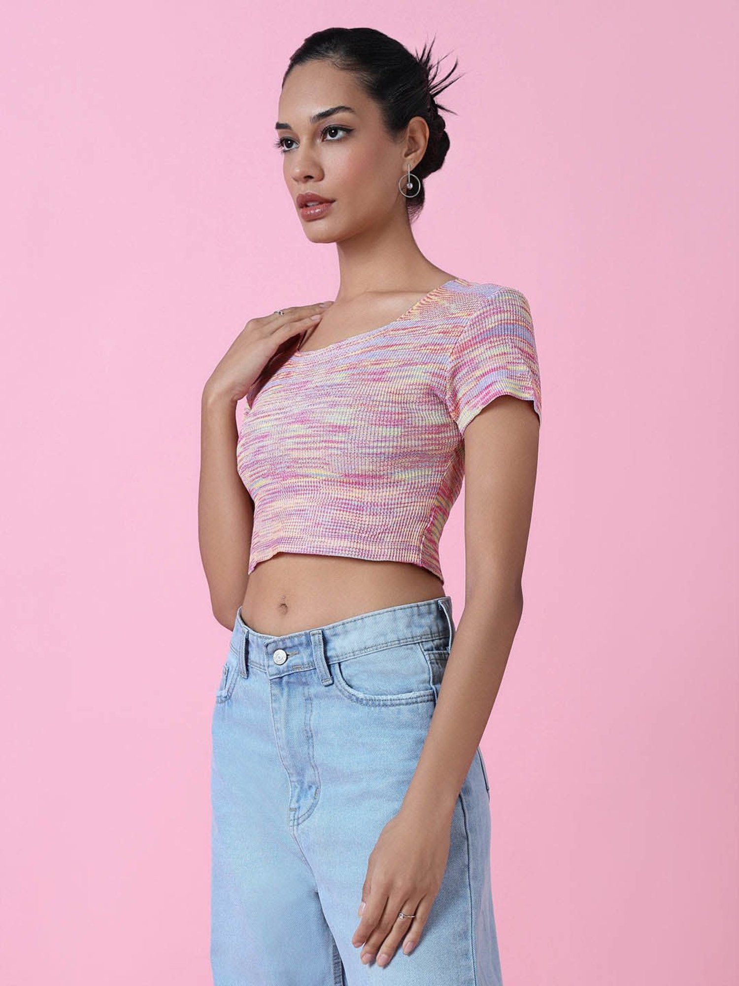 SHOWOFF Pink Textured Crop Top