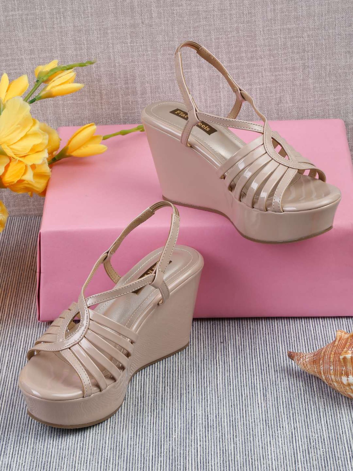 Flat N Heels Women's Beige Back Strap Wedges